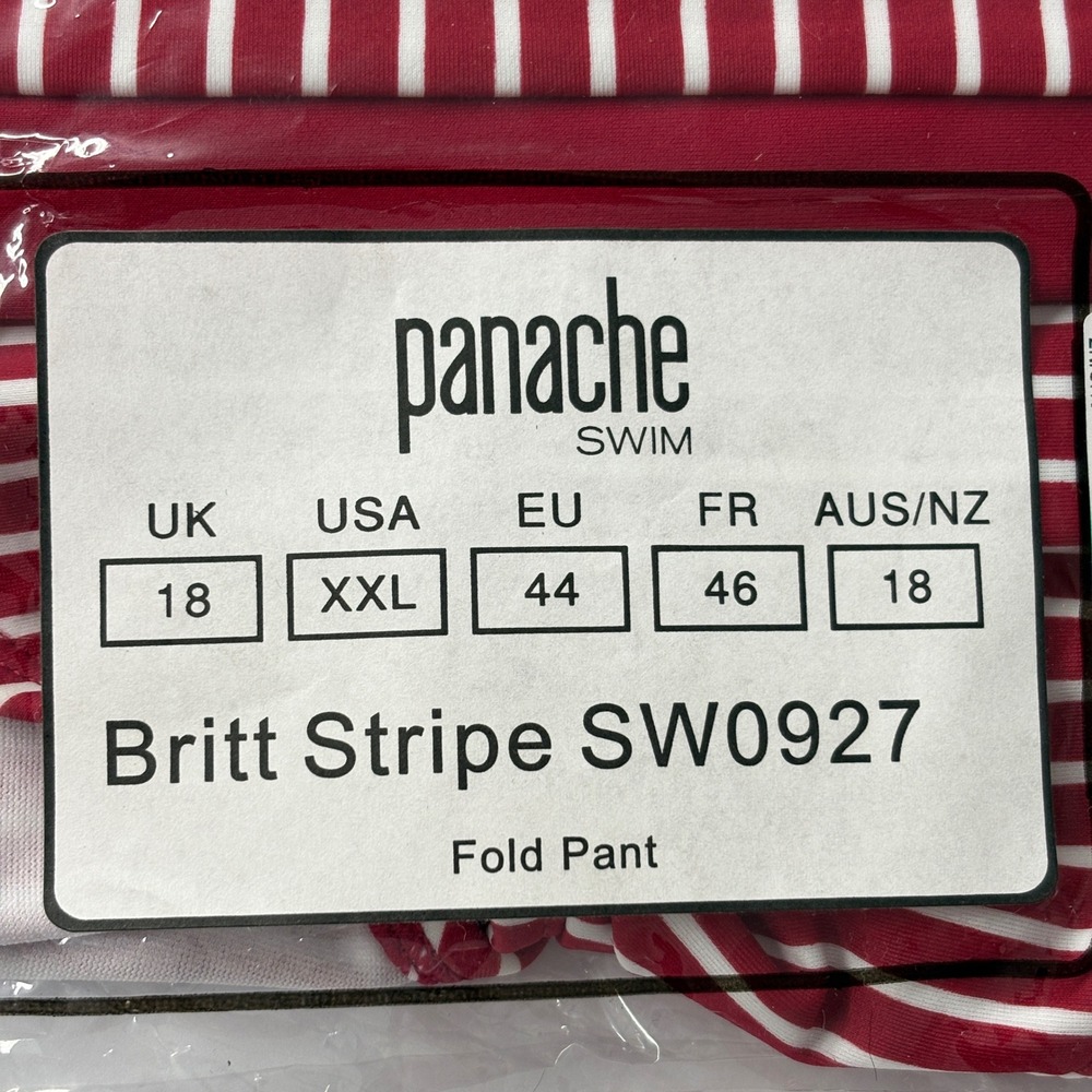 NWT Panache Women Swim Britt Stripe Fold Pant XXL Red White SW0927 Bikini Bottom